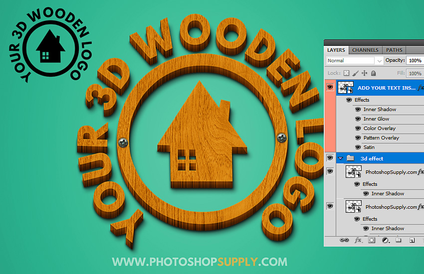 3D Wood Logo Mockup PSD Free