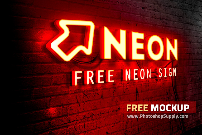 Download (FREE) Neon Sign Mockup - Photoshop Supply