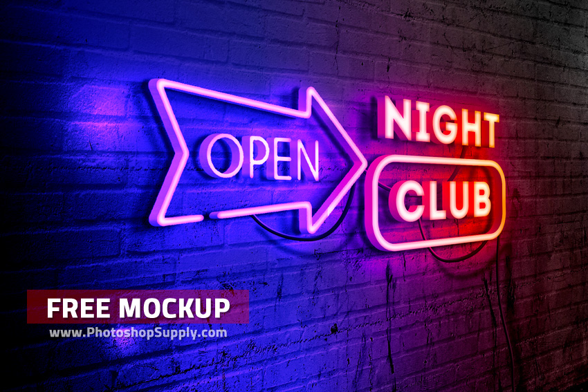 Neon Text Mockup Free for Photoshop
