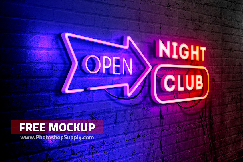 Download Free Neon Sign Mockup Photoshop Supply