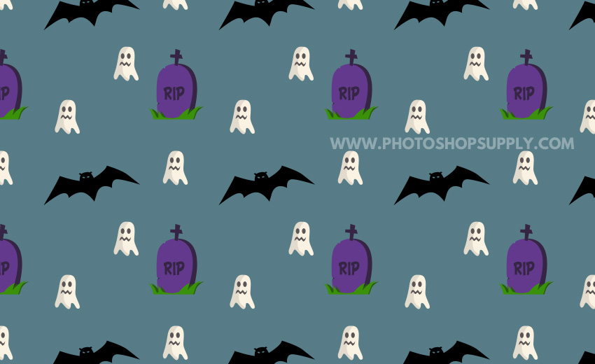 Halloween Text Pattern with Bats Tombstones and Ghosts