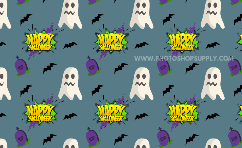 Halloween Text Pattern with Bats and Ghosts