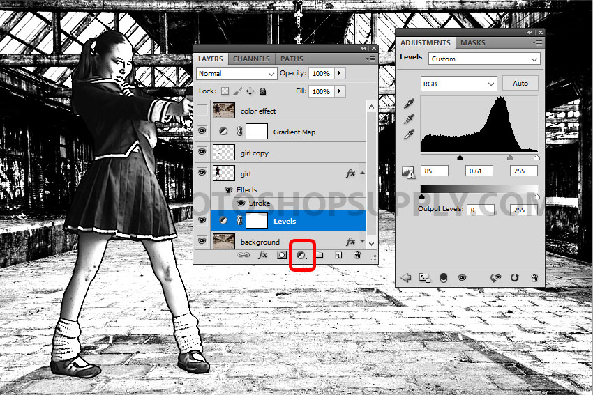 levels adjustment in Photoshop