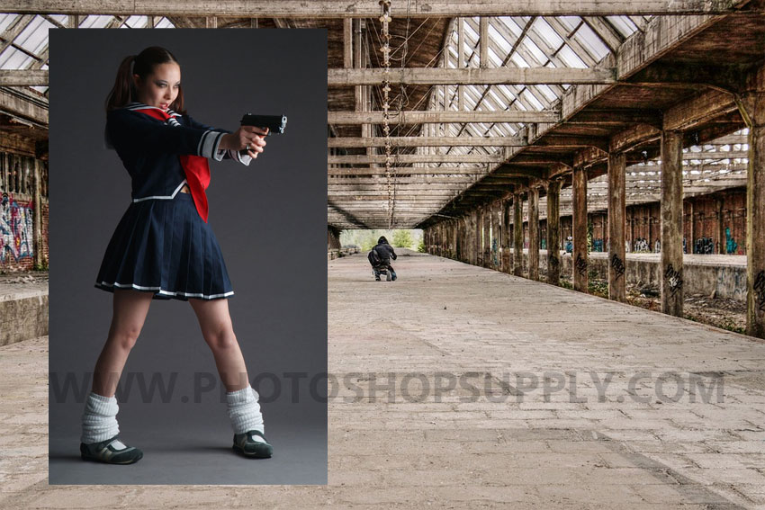 tyttö aseen kanssa kuva