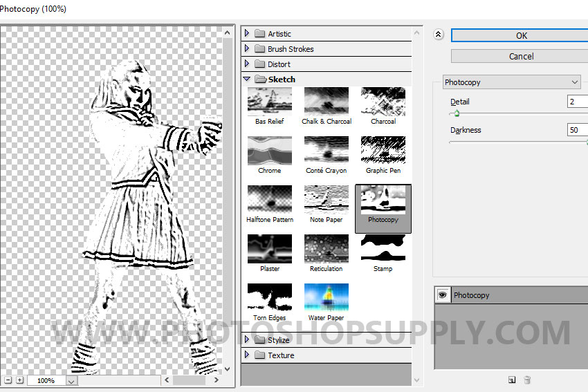 photocopy sketch filter in photoshop