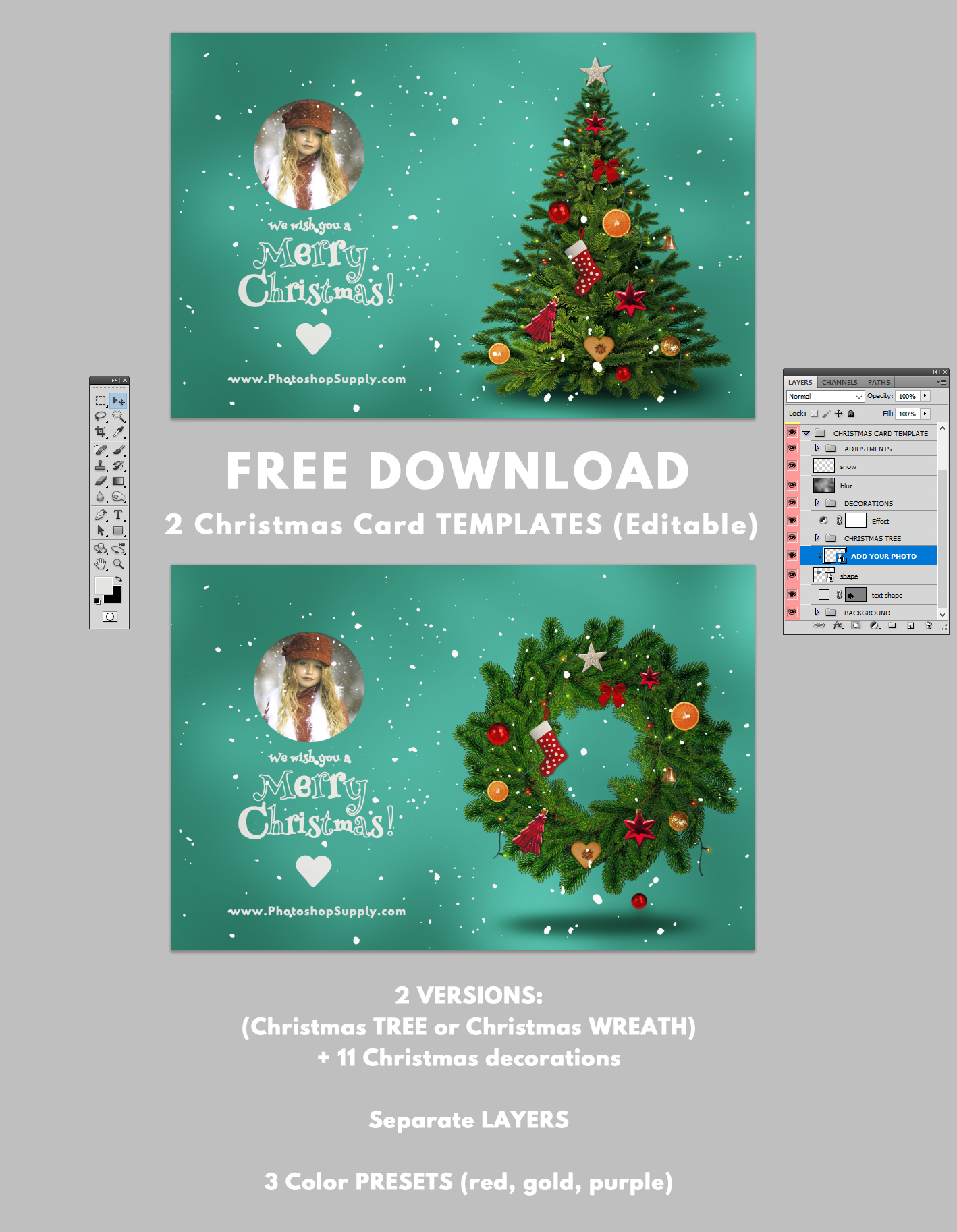 Christmas Card Templates for Photoshop