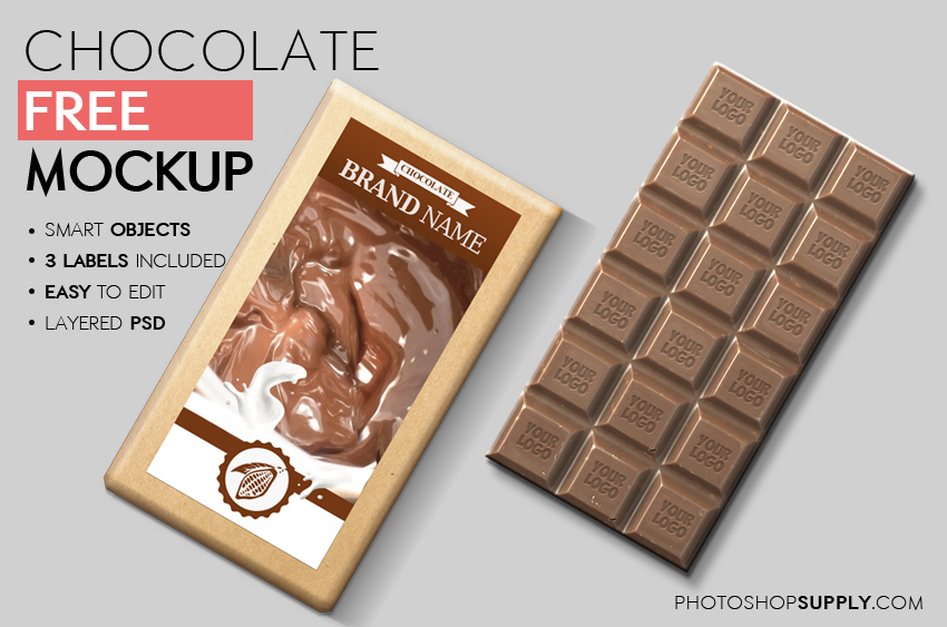 Download Free Chocolate Bar Mockup Photoshop Supply PSD Mockup Templates